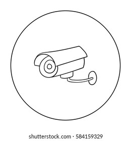 Security camera icon in outline style isolated on white background. Supermarket symbol stock vector illustration.