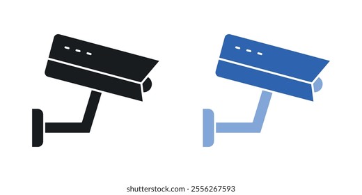 Security camera icon set in black and colored versions.