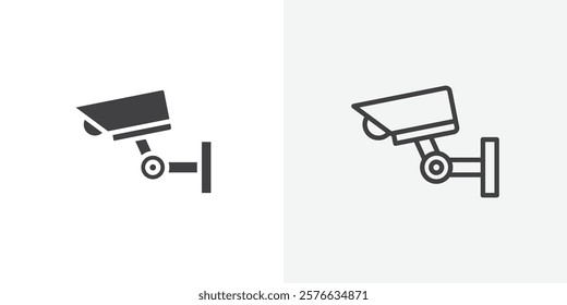 Security Camera icon set in black flat solid and outlined style.