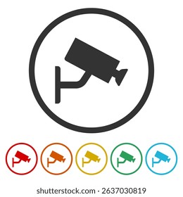  Security camera icon. Set icons in color circle buttons