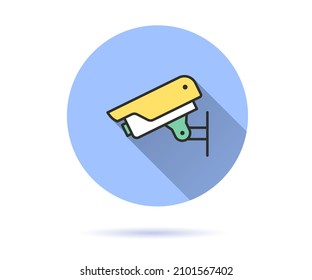 Sicherheitskamera-Symbol. Einfache Illustration mit langem Schatten einzeln für Grafik- und Webdesign.