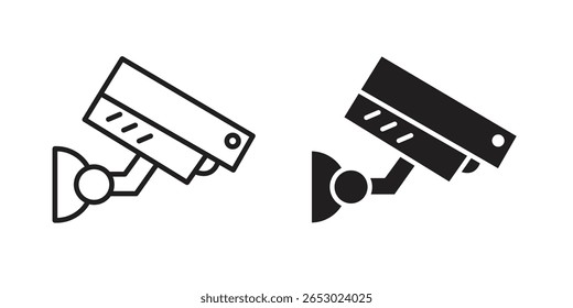 Símbolo do ícone da câmera de segurança definido em preto. ícones de linha e planos