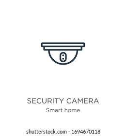Security camera icon. Thin linear security camera outline icon isolated on white background from smart house collection. Line vector sign, symbol for web and mobile