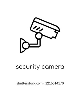 Security camera icon. Trendy modern flat linear vector Security camera icon on white background from thin line smart home collection, editable outline stroke vector illustration