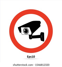 Security camera icon. Vector Illustration. Red prohibition sign. Stop symbol