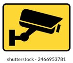 Security camera icon, video surveillance, cctv sign. Yellow square indicating camera operation. Warning monitoring, safety home protection system. Fixed CCTV, Security Camera Icon Vector.