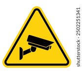 Security camera icon, video surveillance, cctv sign. Yellow triangle indicating camera operation. Surveillance camera,monitoring, safety home protection system. Fixed CCTV, Security Camera Icon Vector