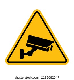 Security camera icon, video surveillance, cctv sign. Yellow triangle indicating camera operation. Surveillance camera,monitoring, safety home protection system. Fixed CCTV, Security Camera Icon Vector