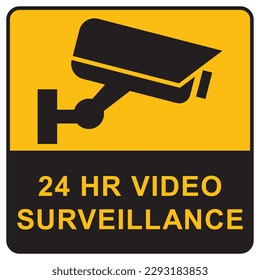 Icono de cámara de seguridad, videovigilancia, señal de cctv. Cuadrado amarillo que indica el funcionamiento de la cámara. Monitoreo las 24 horas, sistema de protección de seguridad en el hogar. CCTV fija, vector de iconos de cámara de seguridad