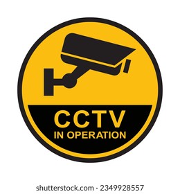 Icono de cámara de seguridad, videovigilancia, señal de cctv. Cuadrado amarillo que indica el funcionamiento de la cámara. Cámara de vigilancia, monitorado, sistema de protección residencial de seguridad. CCTV fija, vector de iconos de cámara de seguridad