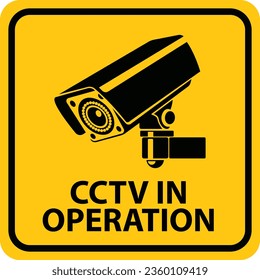 Security camera icon, video surveillance, cctv sign. Yellow square indicating camera operation. Surveillance camera, monitoring, safety home protection system. Fixed CCTV, Security Camera Icon Vector