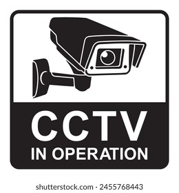 Security camera icon, video surveillance, cctv sign. Black and white square indicating camera operation. 24 hours monitoring, safety home protection system. Fixed CCTV, Security Camera Icon Vector.