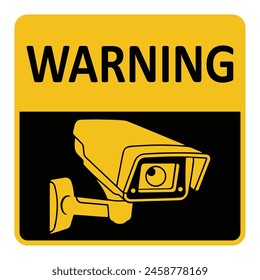 Security camera icon, video surveillance, cctv sign. Yellow square indicating camera operation. Warning monitoring, safety home protection system. Fixed CCTV, Security Camera Icon Vector.