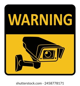 Security camera icon, video surveillance, cctv sign. Yellow square indicating camera operation. Warning monitoring, safety home protection system. Fixed CCTV, Security Camera Icon Vector.