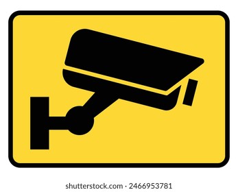 Security camera icon, video surveillance, cctv sign. Yellow square indicating camera operation. Warning monitoring, safety home protection system. Fixed CCTV, Security Camera Icon Vector.