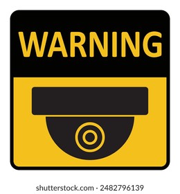 Security camera icon, video surveillance, cctv sign. Yellow square indicating camera operation. Warning monitoring, safety home protection system. Fixed CCTV, Security Camera Icon Vector.