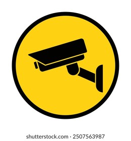 Security camera icon, video surveillance, cctv sign. Yellow round indicating camera operation. Surveillance camera,monitoring, safety home protection system. Fixed CCTV, Security Camera Icon Vector.