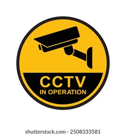 Icono de la cámara de seguridad, videovigilancia, señal de circuito cerrado de televisión. Ronda amarilla que indica la operación de la cámara. Cámara de vigilancia, monitoreo, sistema de protección de seguridad para el hogar. CCTV fijo, Vector del icono de la cámara de seguridad