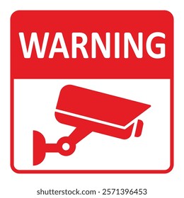 Security camera icon, video surveillance, cctv sign. Red square indicating camera operation. Warning monitoring, safety home protection system. Fixed CCTV, Security Camera Icon Vector.