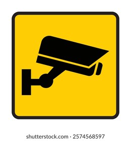 Security camera icon, video surveillance, cctv sign. Yellow square indicating camera operation. Warning monitoring, safety home protection system. Fixed CCTV, Security Camera Icon Vector, EPS 10.