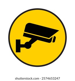 Security camera icon, video surveillance, cctv sign. Yellow round indicating camera operation. Surveillance camera,monitoring, safety home protection system. Fixed CCTV, Security Camera Icon Vector.