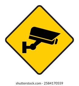 Security camera icon, video surveillance, cctv sign.Yellow rhombus symbol indicating camera operation. Warning monitoring, safety home protection system. Fixed CCTV, Security Camera Icon Vector.