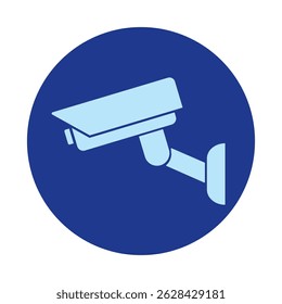 Ícone de câmera de segurança, vídeo-vigilância, sinal de cctv. Câmera de vigilância, monitoramento, sistema de proteção da casa de segurança. CCTV Fixo, Câmera de Segurança azul Ícone Vetor Modelo Ilustração Design.
