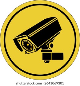 Security camera icon, video surveillance, cctv sign. Yellow circle indicating camera operation. Surveillance camera,monitoring, safety home protection system. Fixed CCTV.