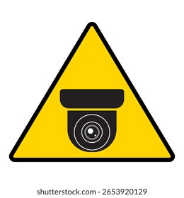 Ícone de câmera de segurança, vídeo-vigilância, sinal de cctv. Triângulo amarelo indicando operação da câmera. Câmera de vigilância, monitoramento, sistema de proteção da casa de segurança. CCTV Fixo, Vetor de ícone de câmera de segurança