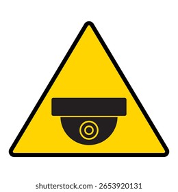 Ícone de câmera de segurança, vídeo-vigilância, sinal de cctv. Triângulo amarelo indicando operação da câmera. Câmera de vigilância, monitoramento, sistema de proteção da casa de segurança. CCTV Fixo, Vetor de ícone de câmera de segurança