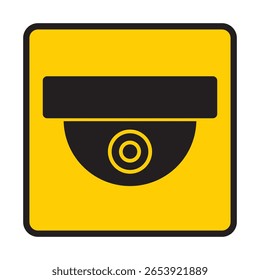 Ícone de câmera de segurança, vídeo-vigilância, sinal de cctv. Quadrado amarelo indicando operação da câmera. Monitoramento de aviso, sistema de proteção doméstica de segurança. CCTV fixo, Vetor de Ícone de Câmera de Segurança, EPS 10.