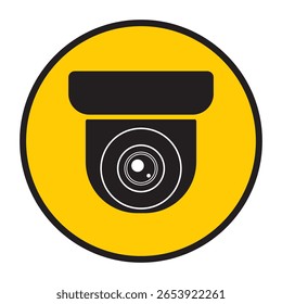 Ícone de câmera de segurança, vídeo-vigilância, sinal de cctv. Rodada amarela indicando operação da câmera. Câmera de vigilância, monitoramento, sistema de proteção da casa de segurança. CCTV Fixo, Vetor de Ícone de Câmera de Segurança.