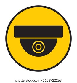 Ícone de câmera de segurança, vídeo-vigilância, sinal de cctv. Rodada amarela indicando operação da câmera. Câmera de vigilância, monitoramento, sistema de proteção da casa de segurança. CCTV Fixo, Vetor de Ícone de Câmera de Segurança.