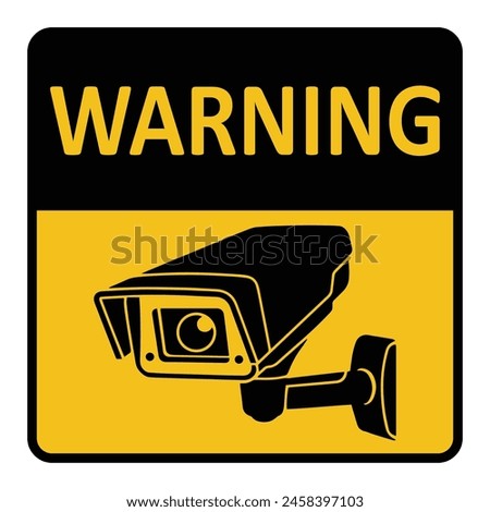 Security camera icon, video surveillance, cctv sign. Yellow square indicating camera operation. Warning monitoring, safety home protection system. Fixed CCTV, Security Camera Icon Vector.