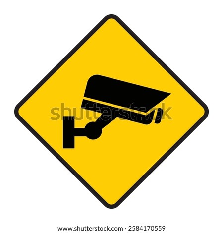 Security camera icon, video surveillance, cctv sign.Yellow rhombus symbol indicating camera operation. Warning monitoring, safety home protection system. Fixed CCTV, Security Camera Icon Vector.