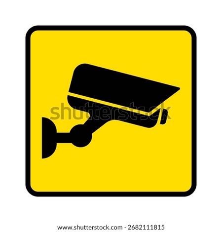 Security camera icon, video surveillance, cctv sign. Yellow square indicating camera operation. Warning monitoring, safety home protection system. Fixed CCTV, Security Camera Icon Vector, EPS 10.
