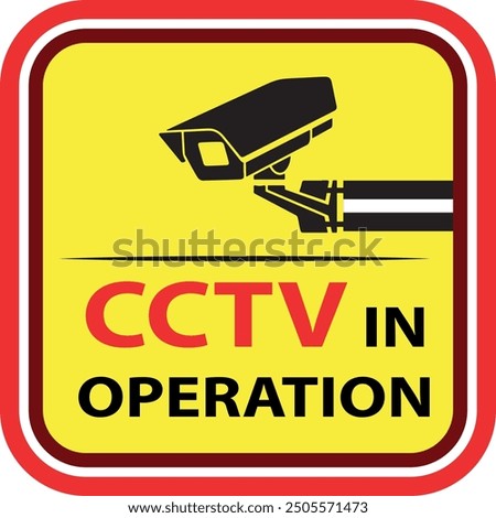 Security camera icon, Warning Sticker for CCTV Camera video surveillance, cc tv sign. Yellow square indicating camera operation. 24 hours monitoring, Fixed CCTV, Security Camera Icon Vector