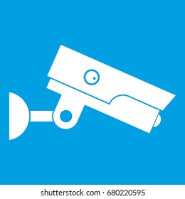 Security camera icon white isolated on blue background vector illustration