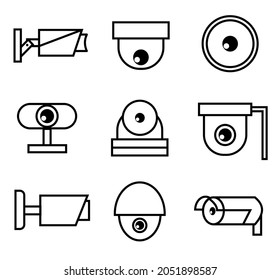 security camera icons collection, video surveillance, cctv sign set.  security system, CCTV Thin Line vector Illustrations