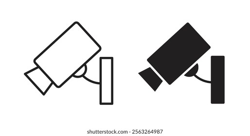 Security camera icons in flat and line style set.