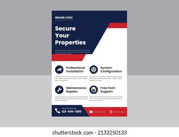 security camera installation flyer design. real-time security system protection flyer design template. 