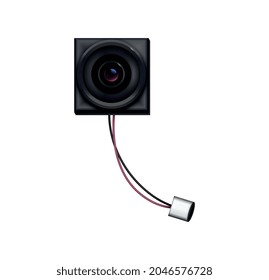 Lente de cámara de seguridad con hilos de vista frontal sobre ilustración vectorial realista de fondo blanco