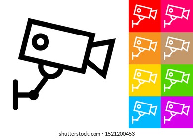 Security Camera. Line Icon With Different Color Background.