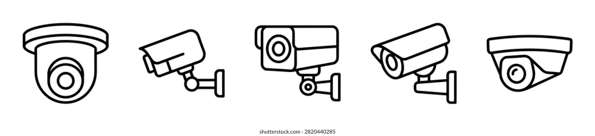 security camera line vector icon set for surveillance and monitoring applications on transparent background
