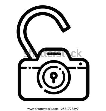 Security Camera Lock Outline Icon Isolated On White Background