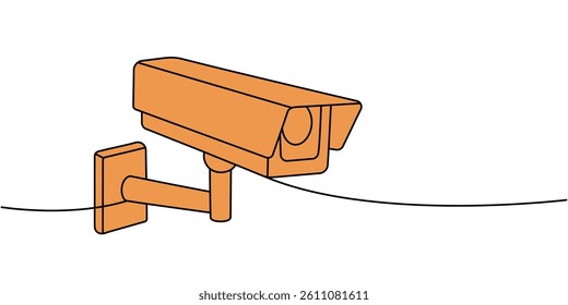Security camera one line colored continuous drawing. Video surveillance. Vector illustration