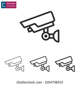 Security camera - outline black icon. Editable stroke. Vector illustration
