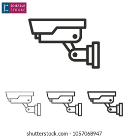 Security camera - outline black icon. Editable stroke. Vector illustration