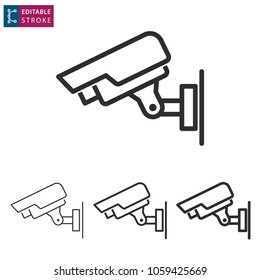 Security camera - outline black icon. Editable stroke. Vector illustration