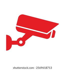 Security camera red icon isolated, video surveillance, cctv sign. Surveillance camera,monitoring, safety home protection system. Fixed CCTV, Security Camera Icon Vector Template Illustration Design.